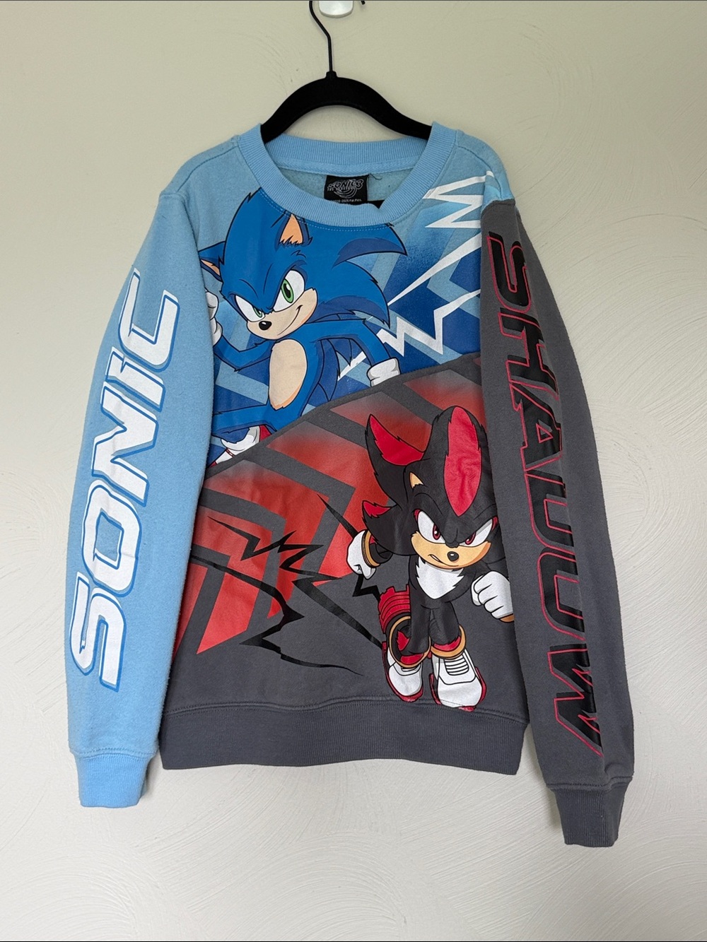 Sonic The Hedgehog 3 Blue Gray Graphic Crewneck Sweatshirt with Shadow